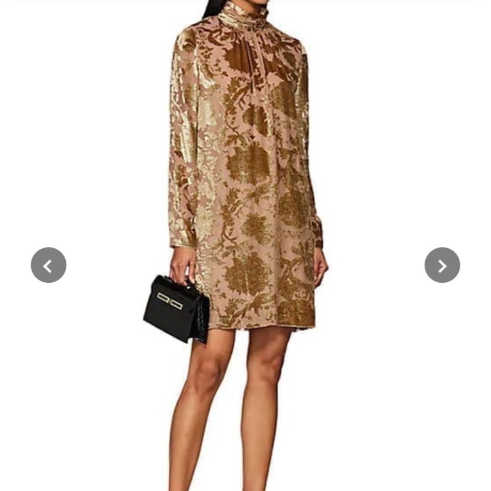 Revolve MASSCOB Devoré Velvet Mini Gold And Beige Dress Medium Made in Spain